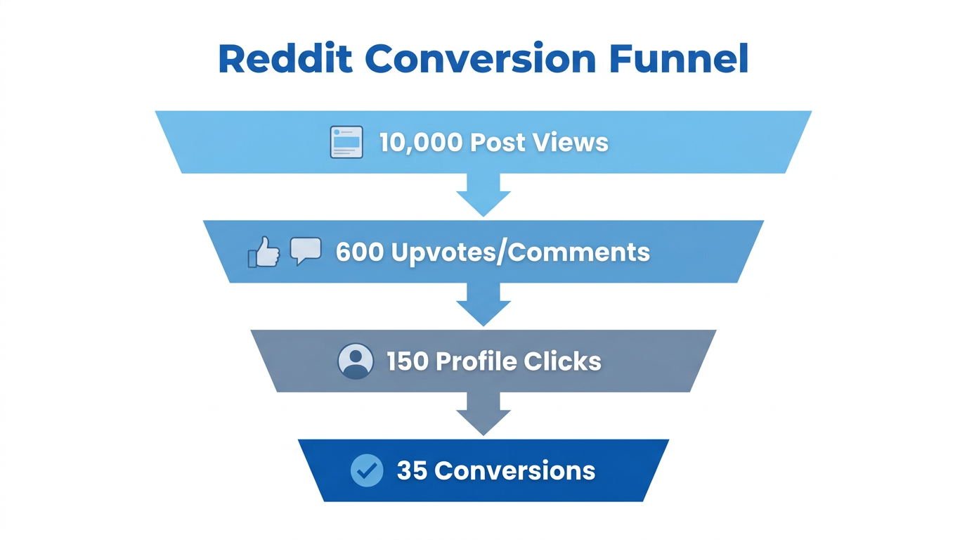 The organic conversion funnel from Reddit attention to revenue.