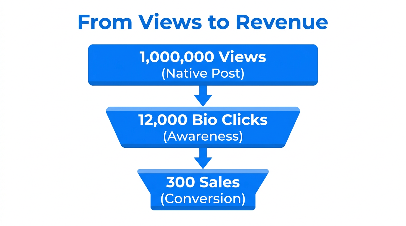 Conversion funnel illustrating the path from Reddit views to sales.