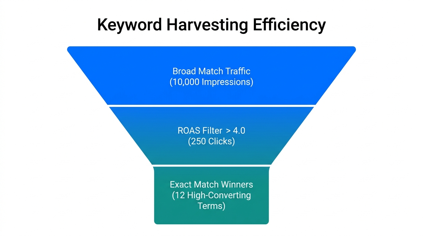 Filtering broad traffic into high-efficiency exact match long-tail keywords.