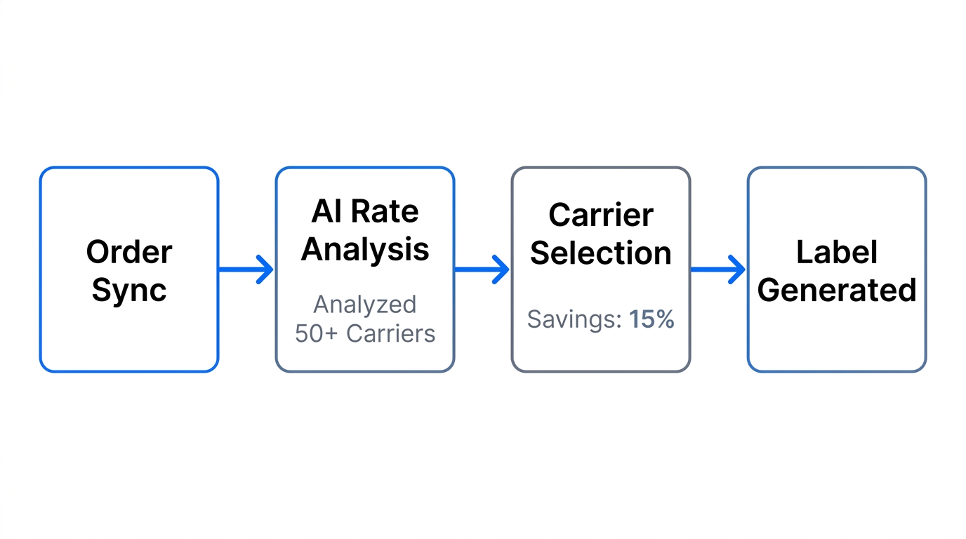 Step-by-step workflow of AI-driven carrier rate selection and cost savings.