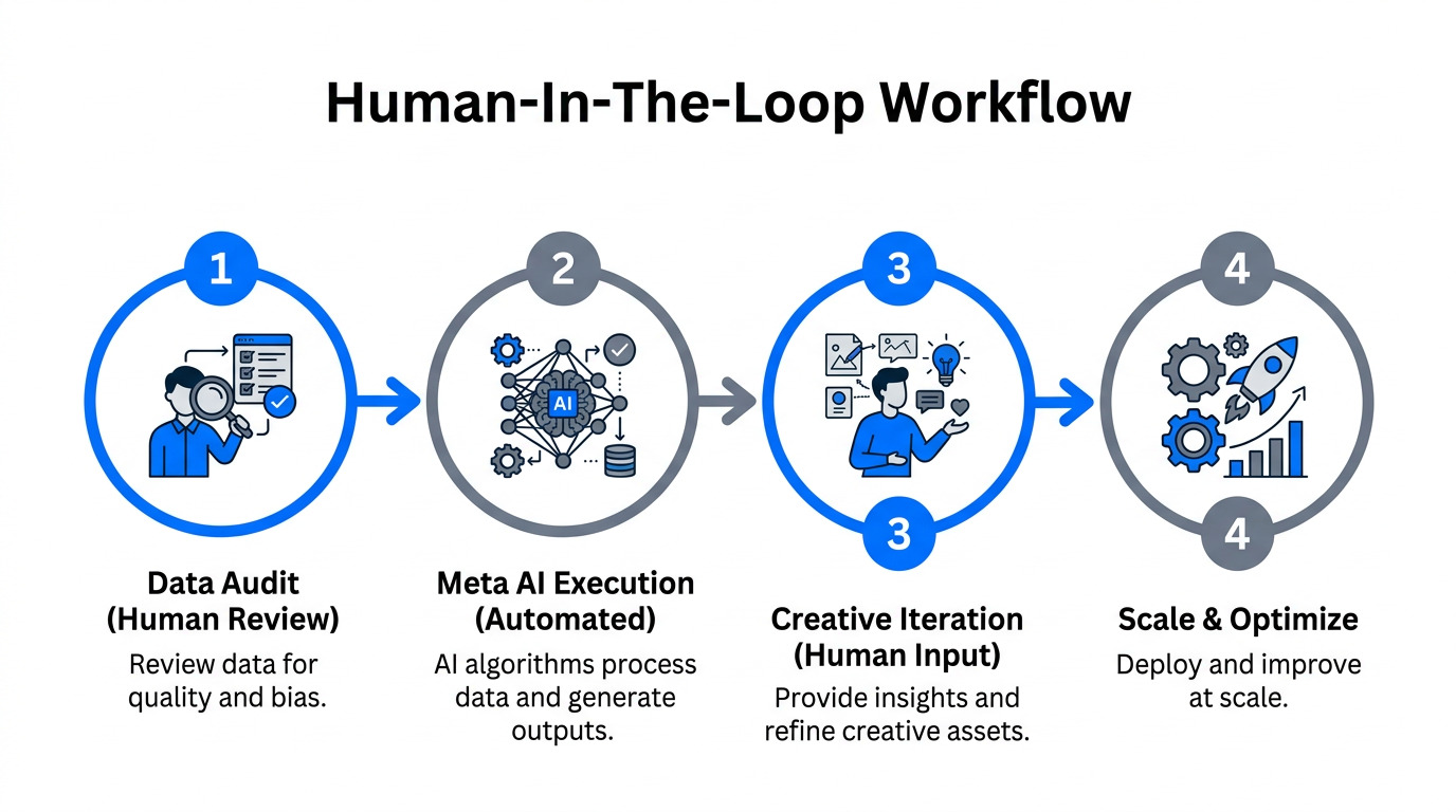 The collaborative workflow between human strategists and Meta's AI algorithms.