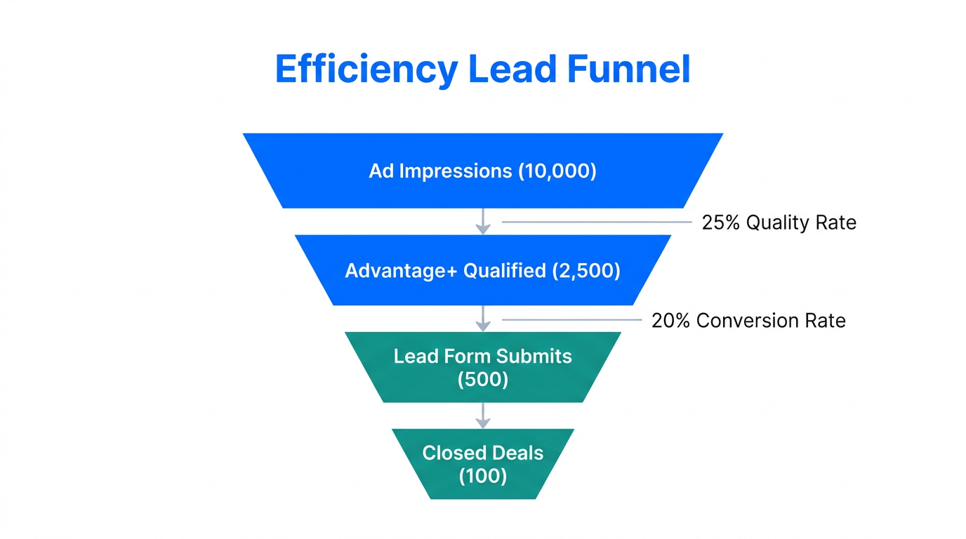 Lead qualification funnel showing conversion rates and volume metrics.