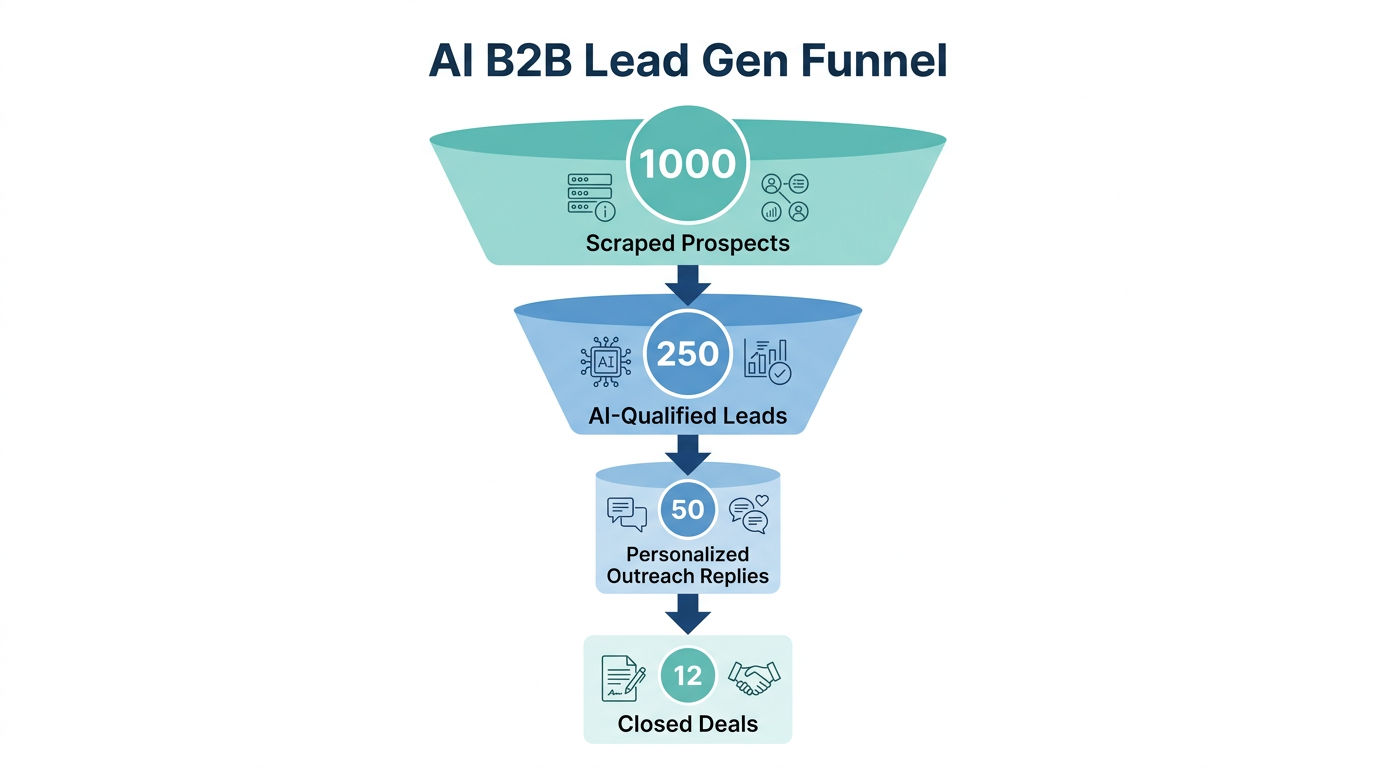 Efficiency funnel showing AI-driven prospect qualification to closed deals.