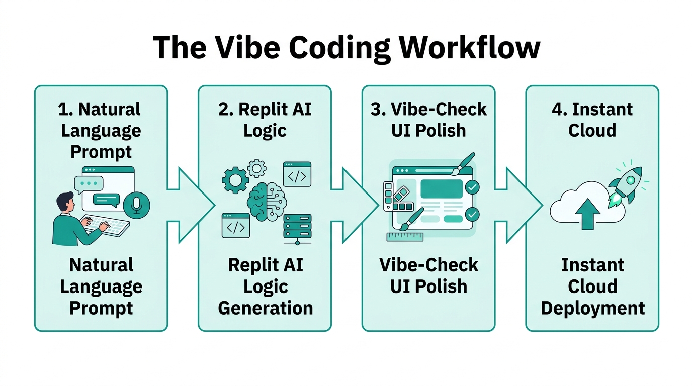The four-step process of building an MVP using vibe coding.