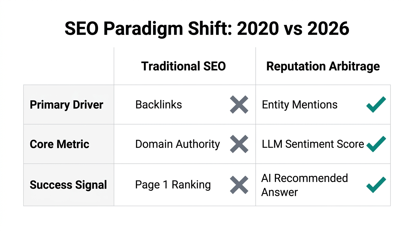 Comparison table showing the shift from Domain Authority to AI recommendations.