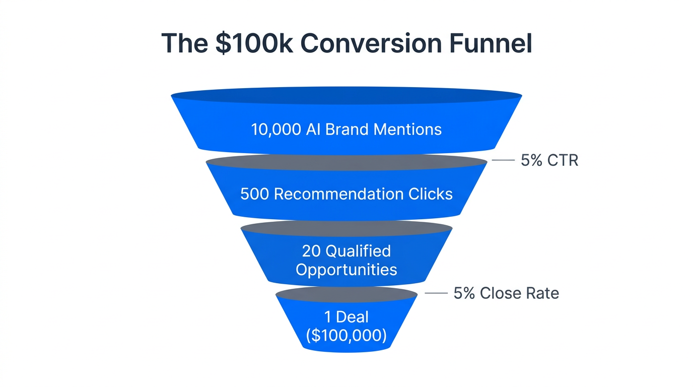 Conversion funnel showing lead volume required for a $100k deal.