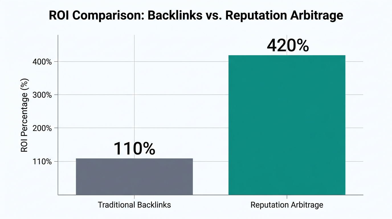 Bar chart comparing the ROI of traditional SEO versus Reputation Arbitrage.