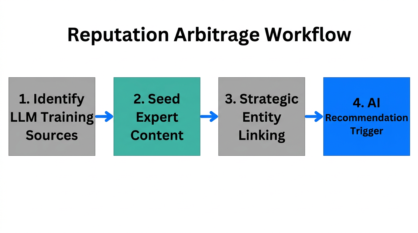 A 4-step flowchart detailing the Reputation Arbitrage execution process.