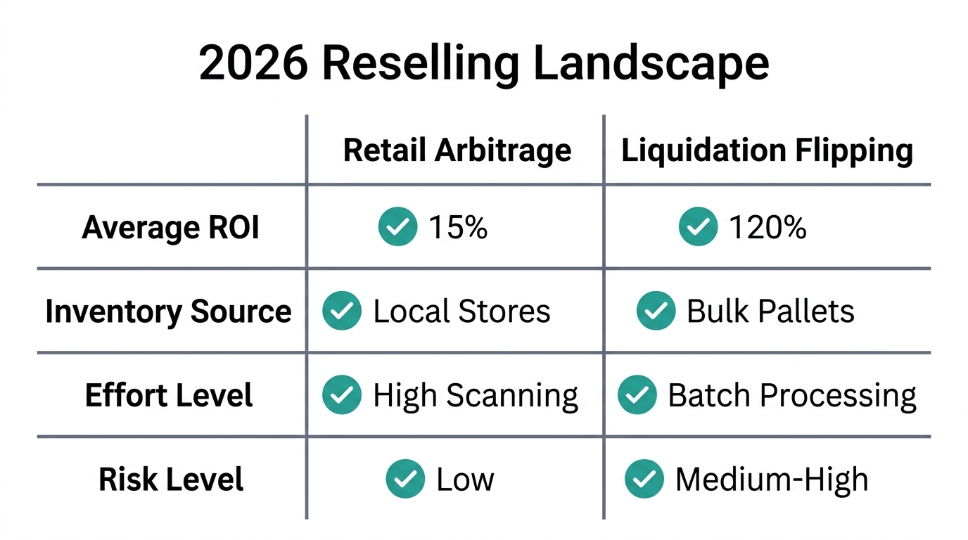 Comparing ROI and effort between retail arbitrage and liquidation flipping.