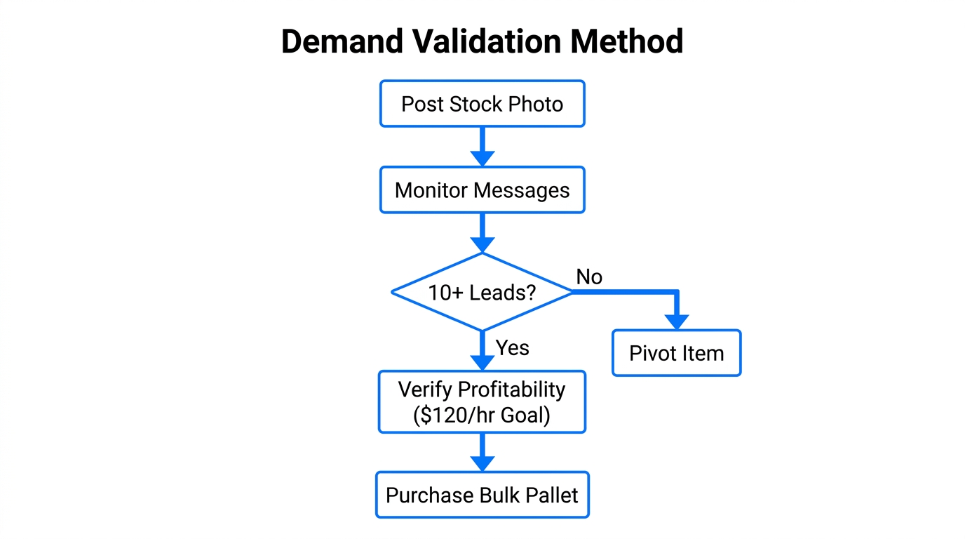 The step-by-step process for validating market demand before buying inventory.