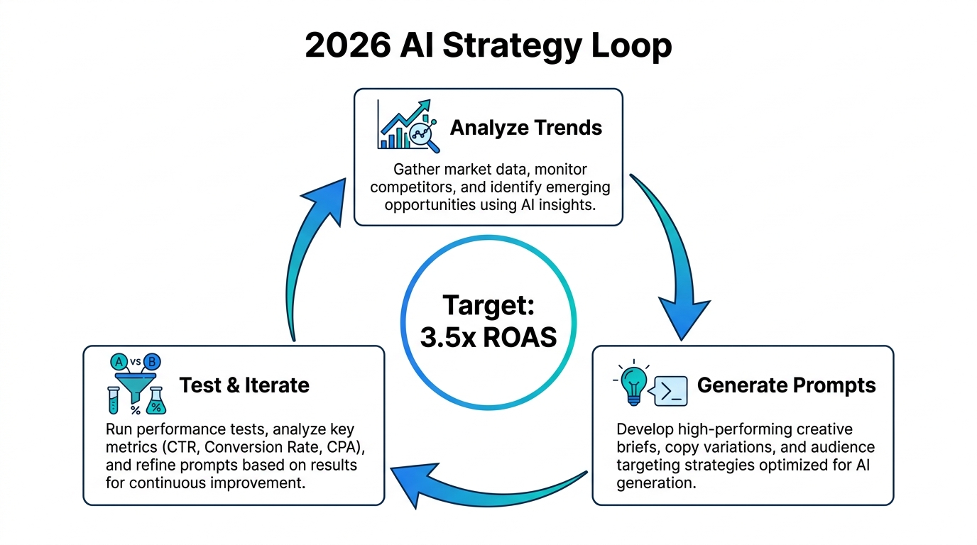 The iterative AI strategy loop for high-performance ad campaigns.