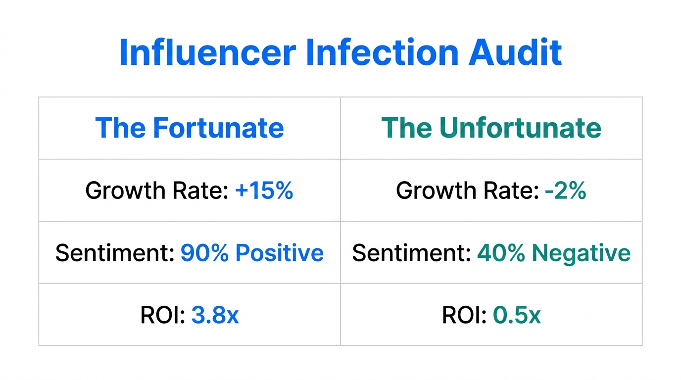 Comparison of influencer selection metrics following the Law of Infection.