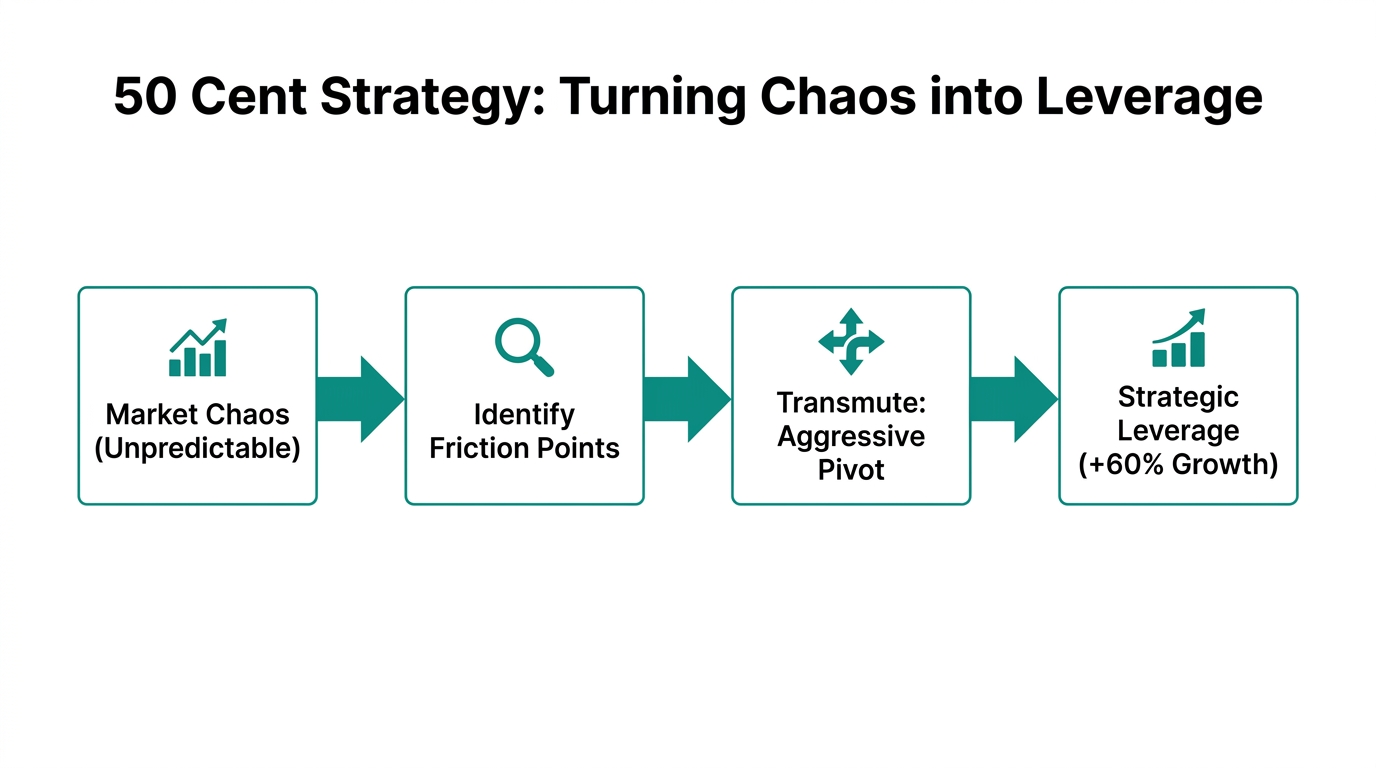 Flowchart showing the process of transmuting market chaos into leverage.