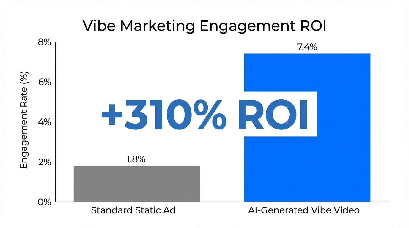 Engagement rate uplift using AI-generated vibe content versus static ads.