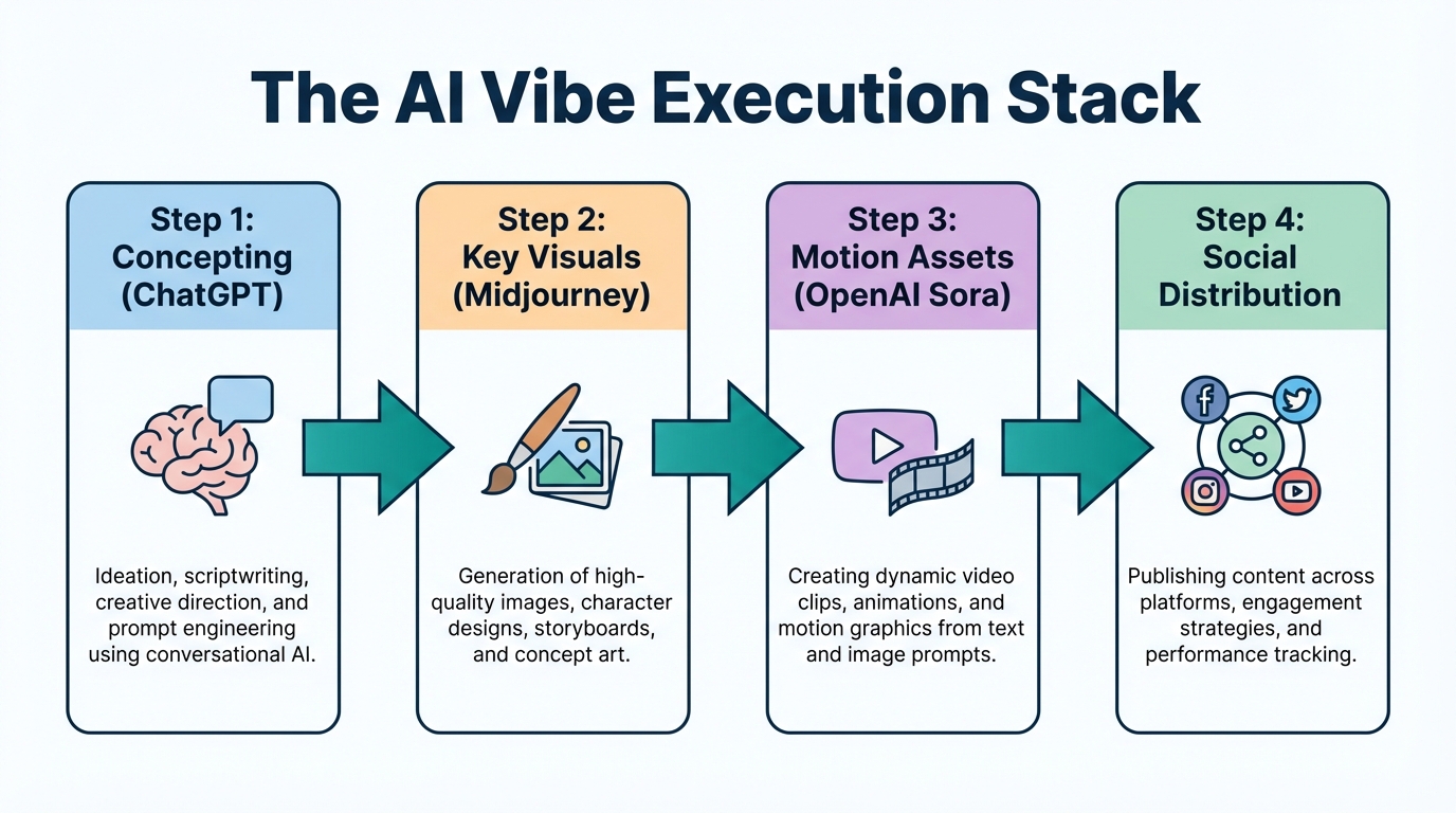 The core AI tools and workflow for executing vibe marketing.