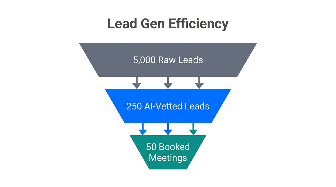 Funnel showing high-volume lead vetting through agentic orchestration.