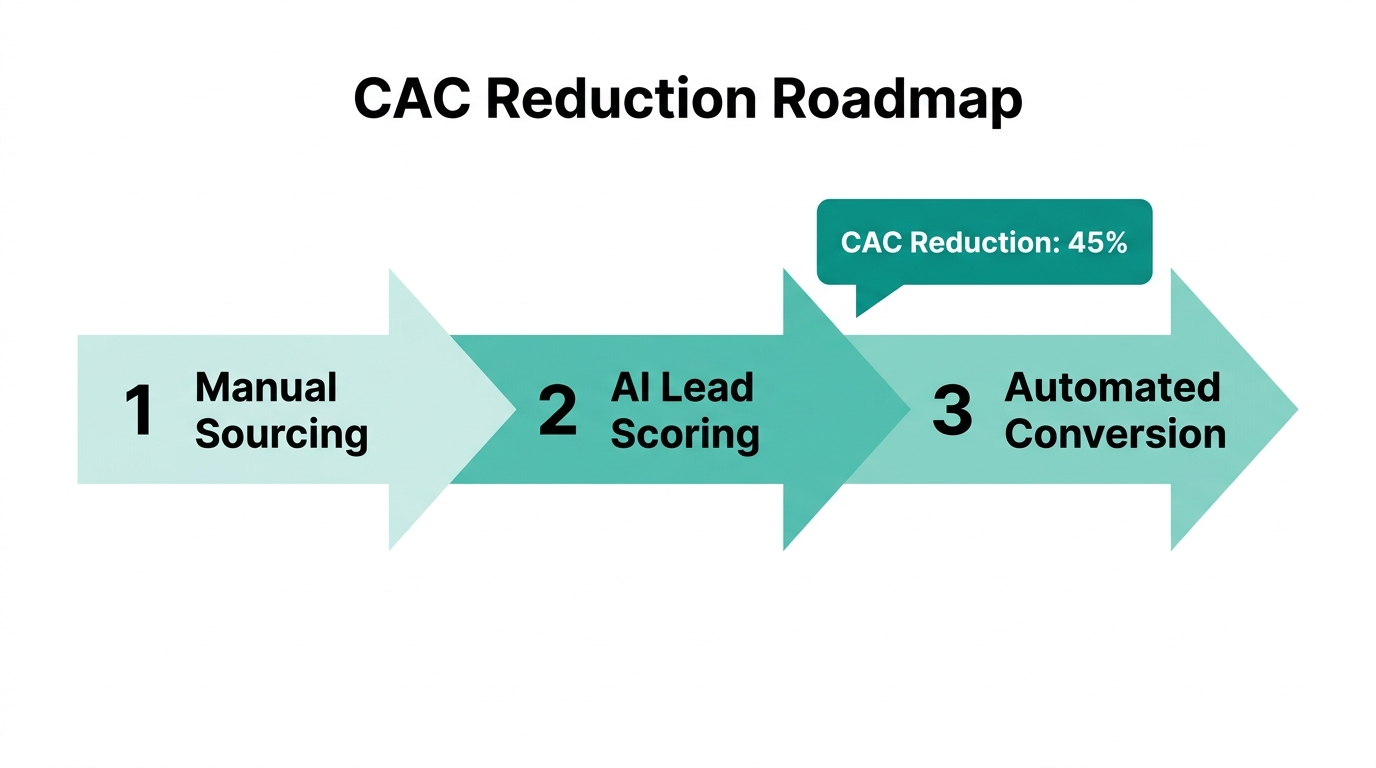 Roadmap illustrating the three-step process to reduce Customer Acquisition Cost.