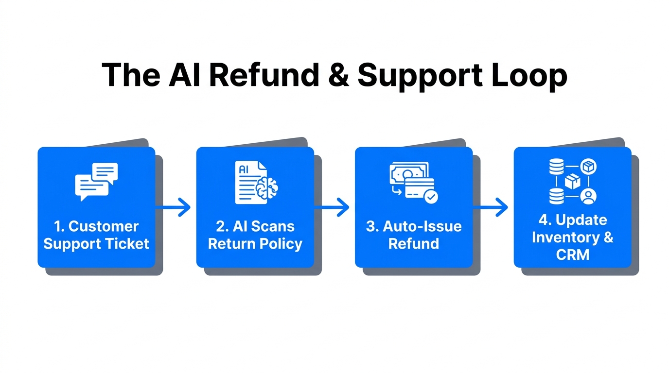 Step-by-step flowchart of the automated AI customer refund process.