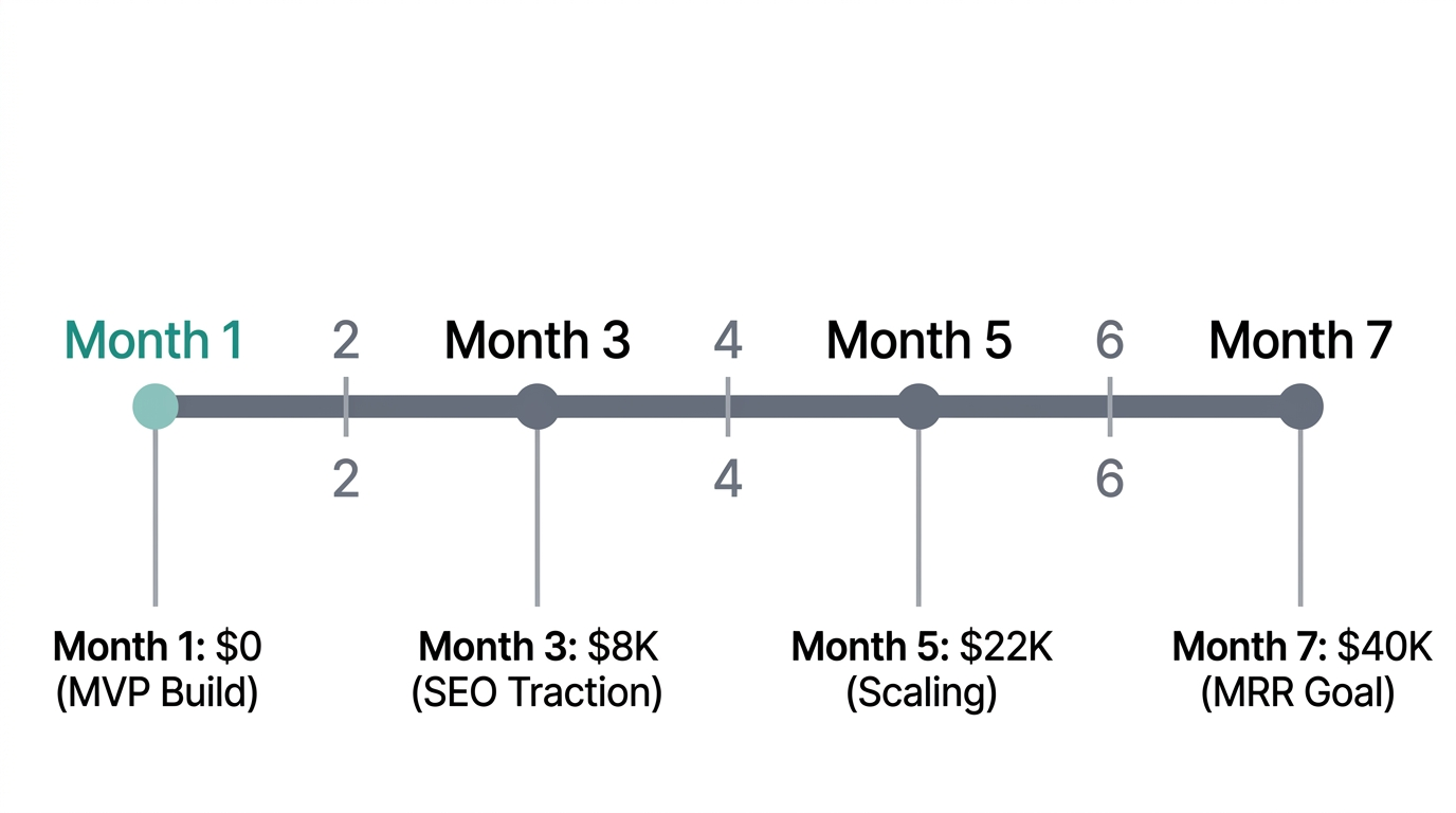 Revenue trajectory and milestones from launch to $40K MRR.