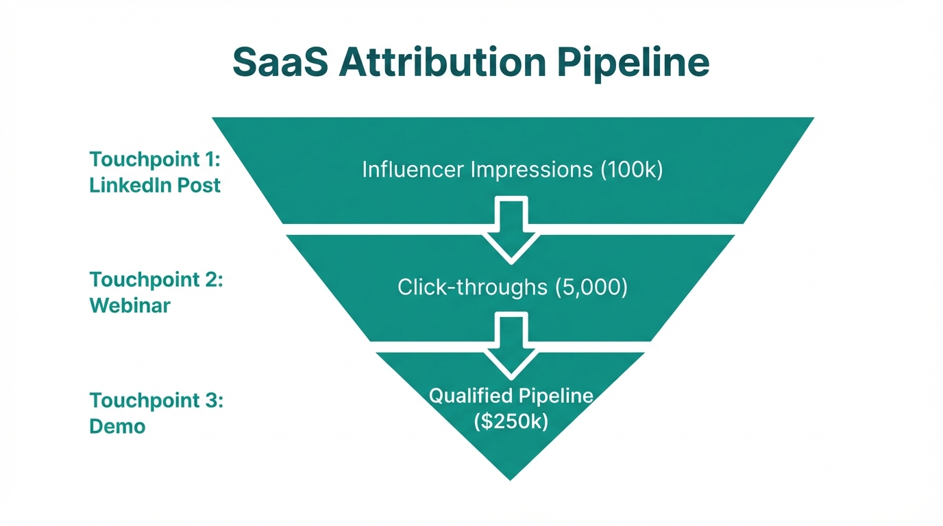 Attribution model tracking influencer impact on the sales pipeline.