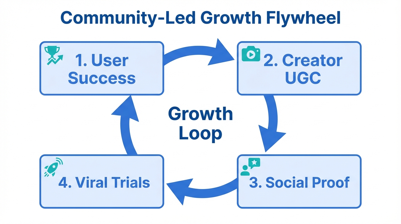 The continuous cycle of community-led growth driven by creator content.