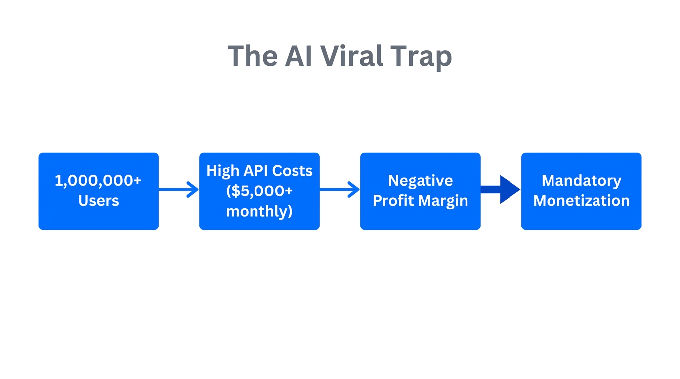 How viral growth creates unsustainable API costs without monetization.