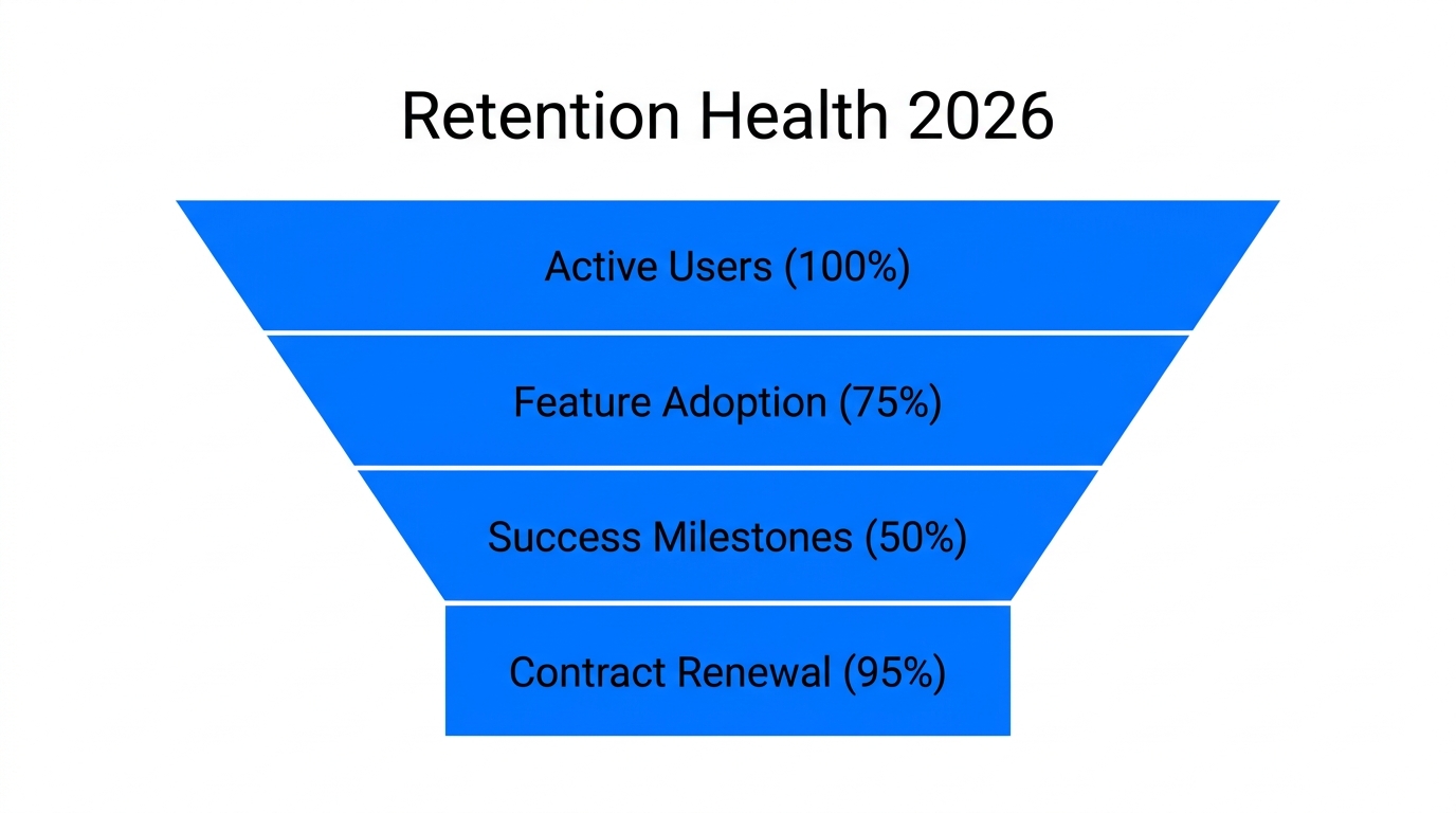 SaaS retention funnel showing conversion from usage to renewal.