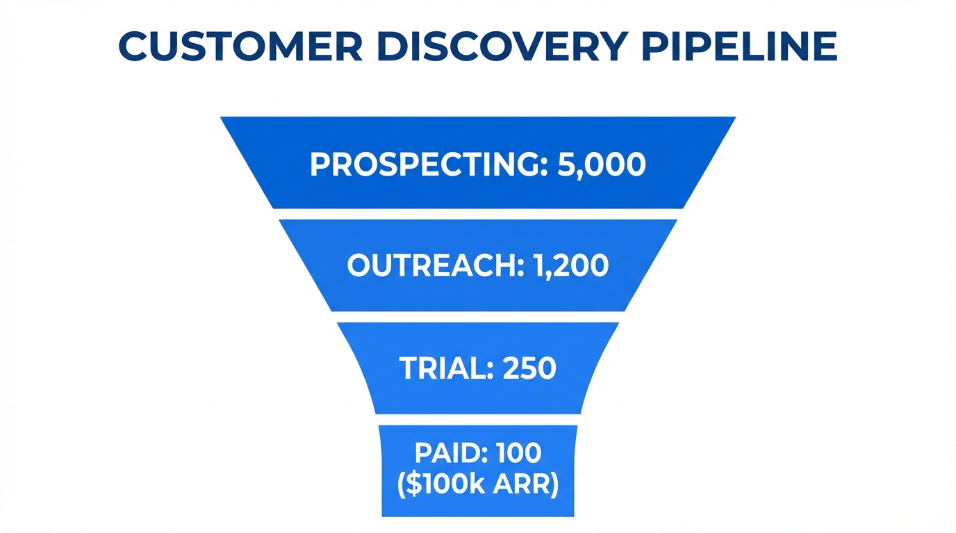 Revenue funnel showing customer acquisition numbers and ARR milestones.