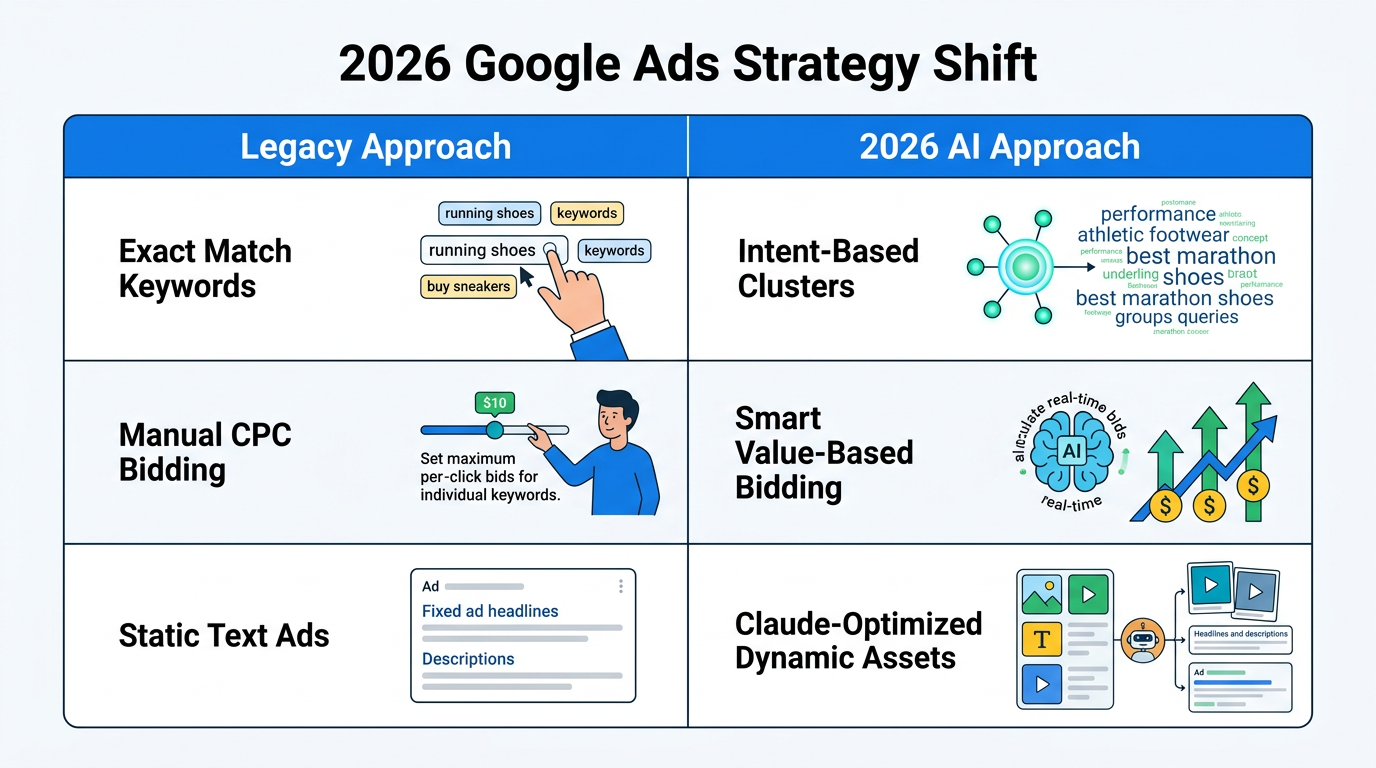 Comparison of traditional search strategies versus 2026 AI-driven tactics.