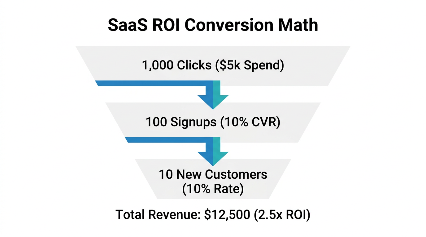 Customer acquisition funnel showing the math for a 2.5x ROI.