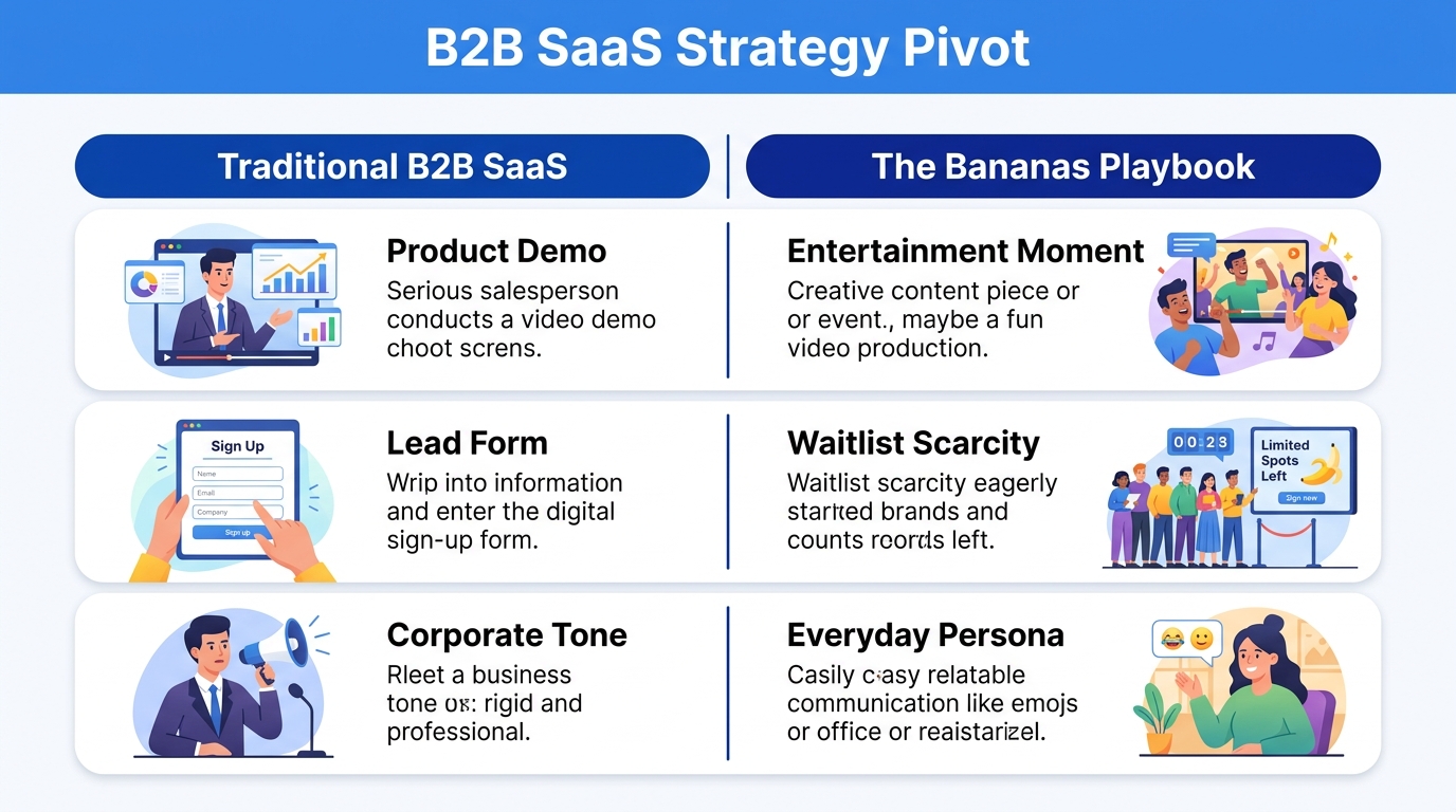 Strategic comparison between traditional B2B marketing and the Bananas method.