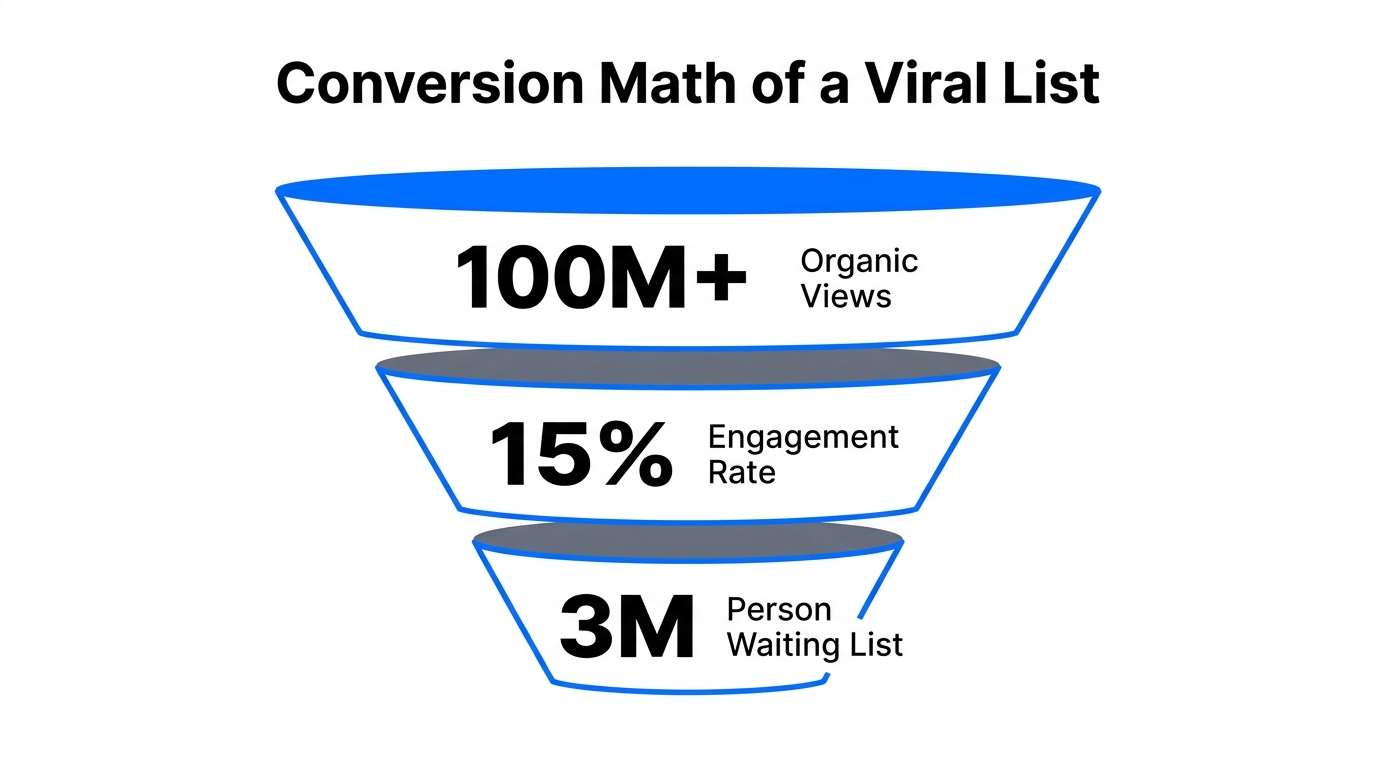 How viral social reach converts into a multi-million person waitlist.