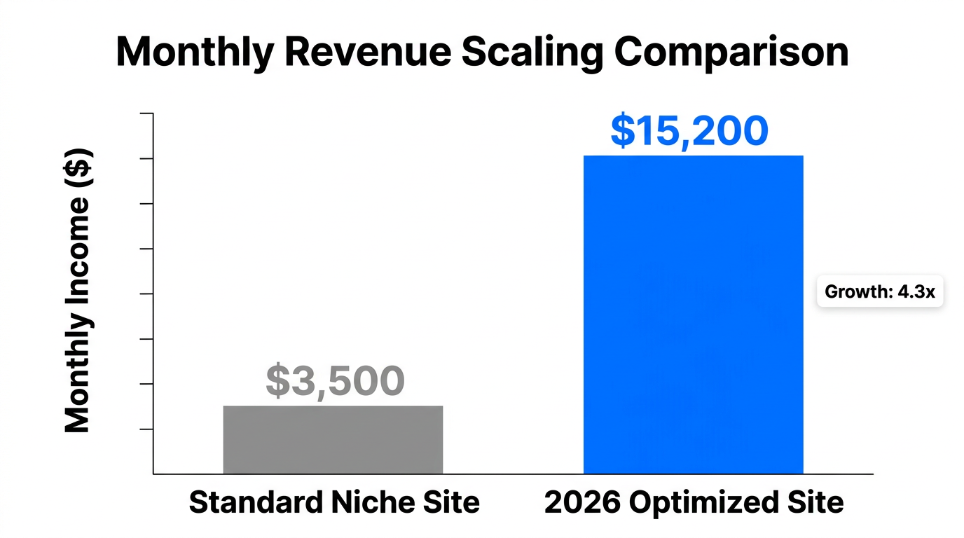 Comparison of standard vs optimized site revenue potential in 2026