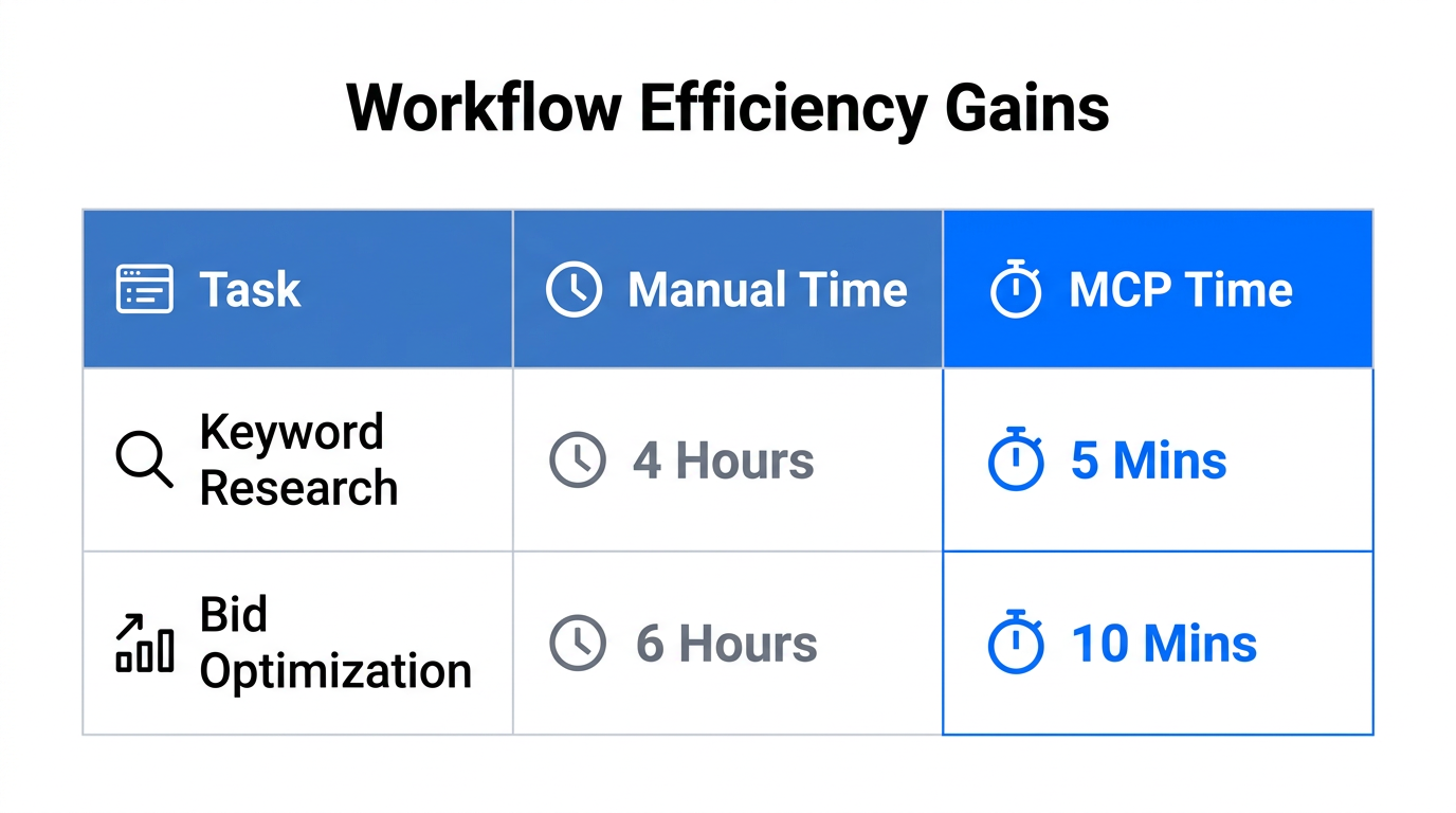 Time savings achieved by switching to MCP-driven ad workflows.