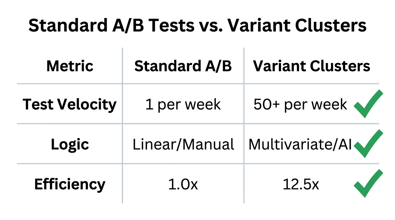 Comparison of traditional testing methods versus modern AI variant clusters.