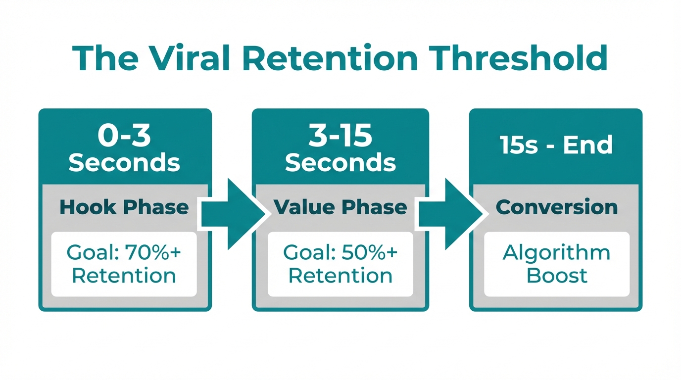 Retention benchmarks necessary to trigger viral distribution in creator content.