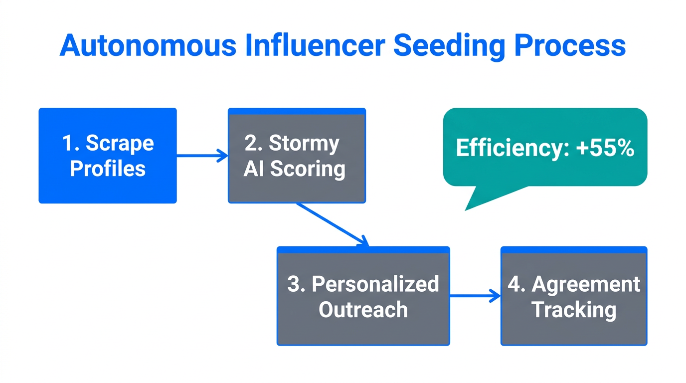Step-by-step autonomous workflow for scaling influencer seeding with AI.
