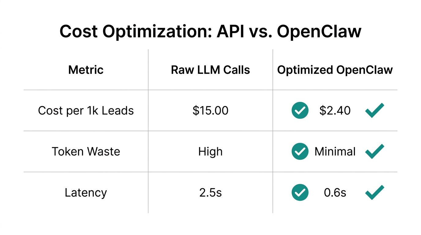 Comparison of operational costs between standard API usage and optimized agents.