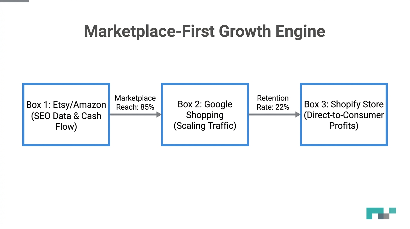The marketplace-first flywheel for sustainable Shopify growth.