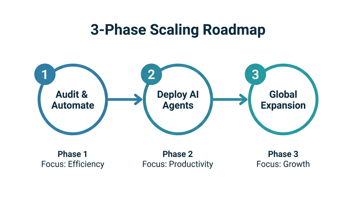The three-step progression for scaling a solo Shopify store.
