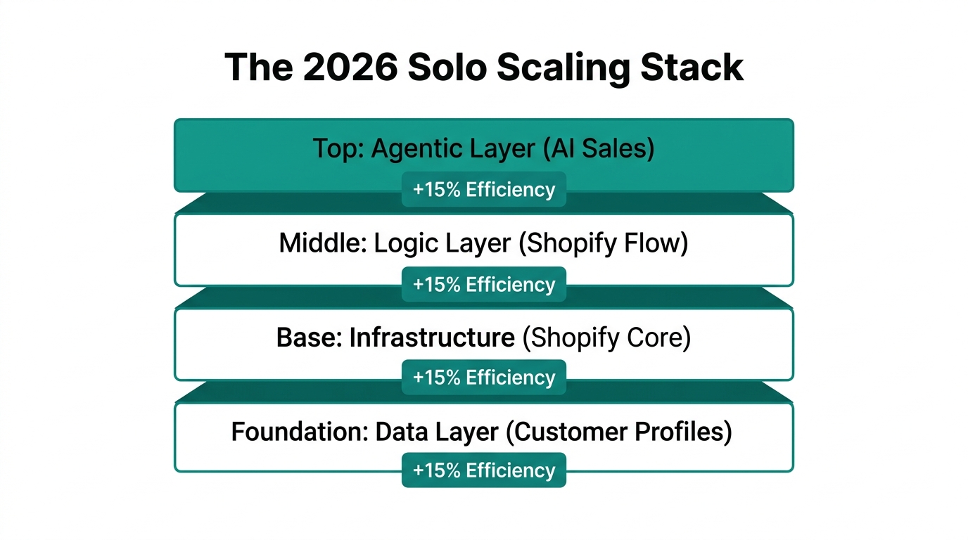 The architectural layers of a modern one-person Shopify operation.