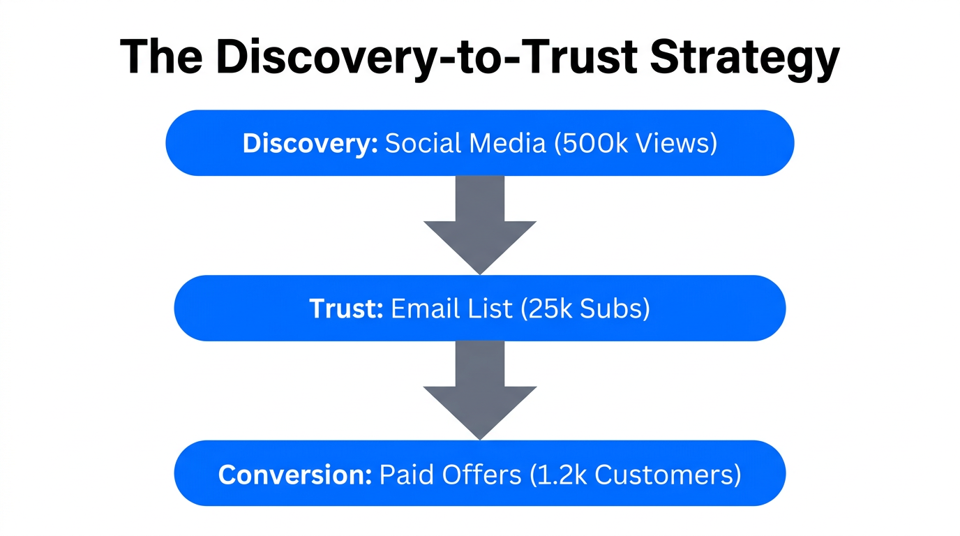 The marketing funnel from social media discovery to paid customers.