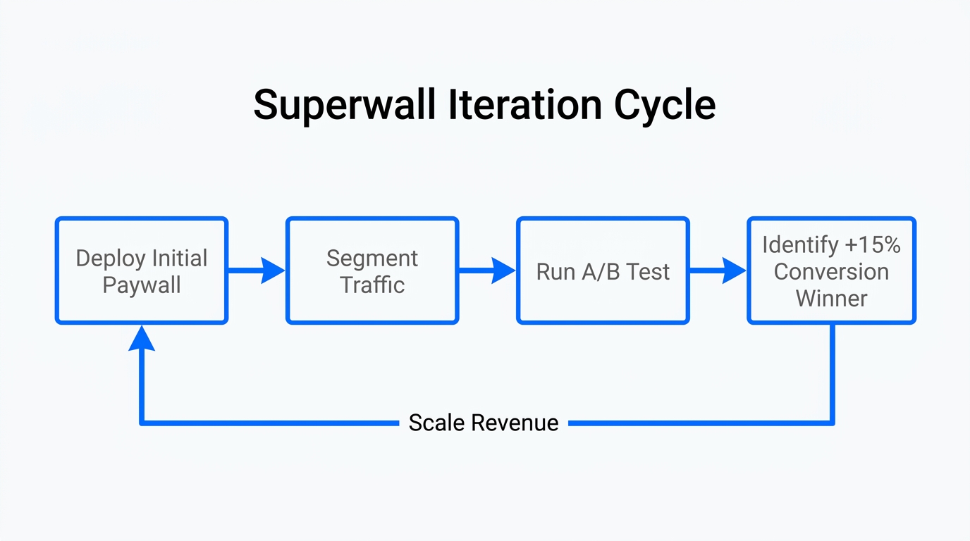The iterative cycle of paywall testing to maximize conversion rates.