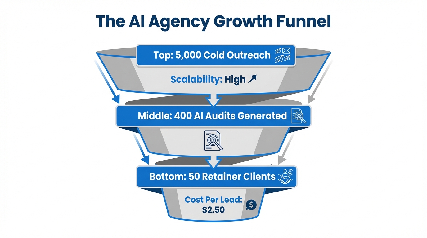 Sales funnel showing lead conversion rates using automated AI audits.
