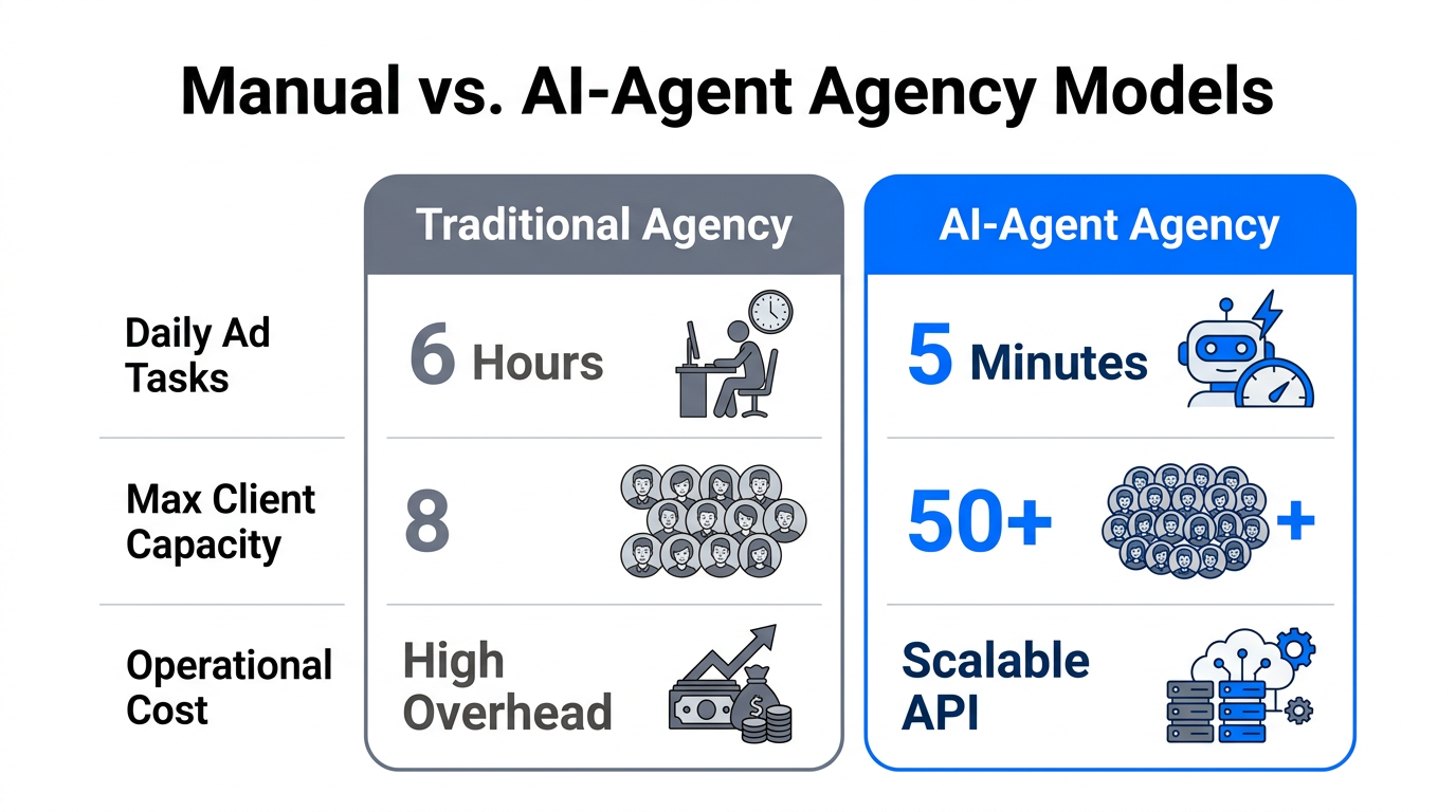 Operational efficiency comparison between traditional and AI-powered agency models.