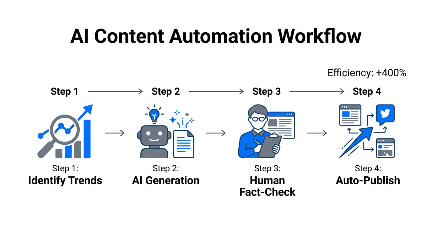 Four-step automated workflow for high-volume SEO content production.