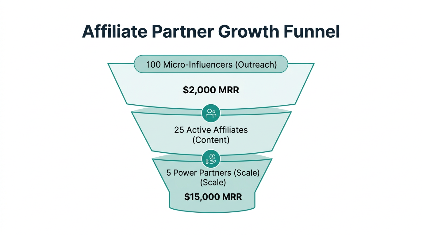Funnel showing the transition from outreach to high-revenue affiliate partnerships.
