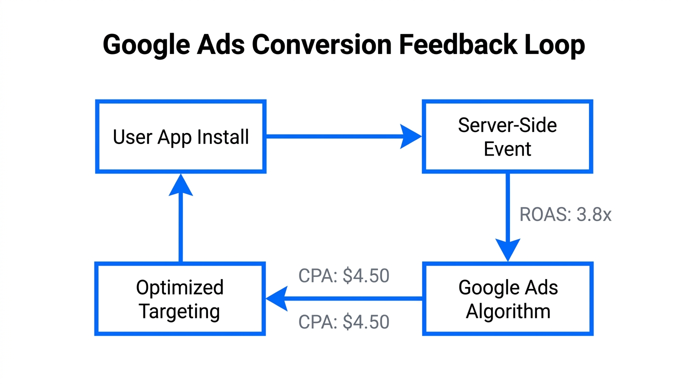 Feedback loop showing how user data optimizes Google Ads targeting.