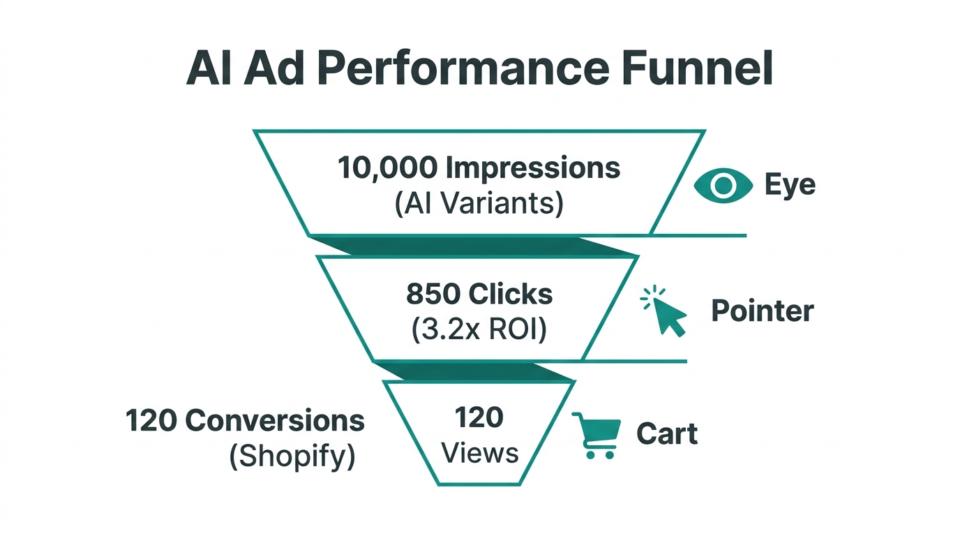 Performance metrics showing high ROI and conversion for AI creative.