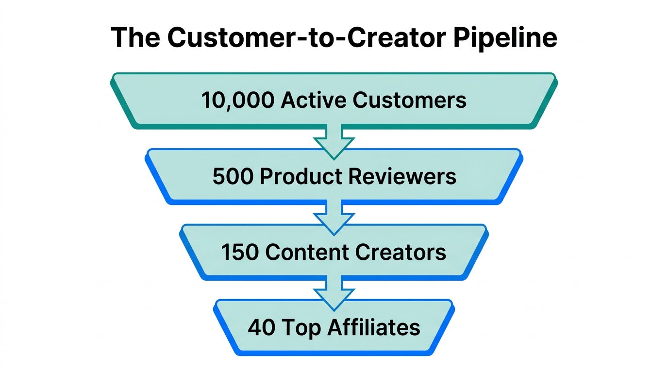 Stages of converting brand customers into high-performing influencers.